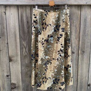 Vintage Talbots Floral Print Silk Midi Skirt Size 12